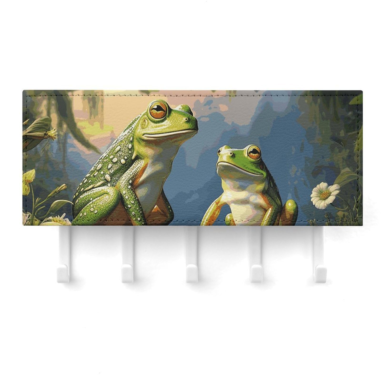 Fekiloot White Many Frogs Sing On The Branches Key Holder For Wall Adhesive, No Drilling, Key Hooks With 5 Hooks Wall Mounted, Self Adhesive Keys Rack For Entryway, Hallway, Living Room, Kitchen, Office