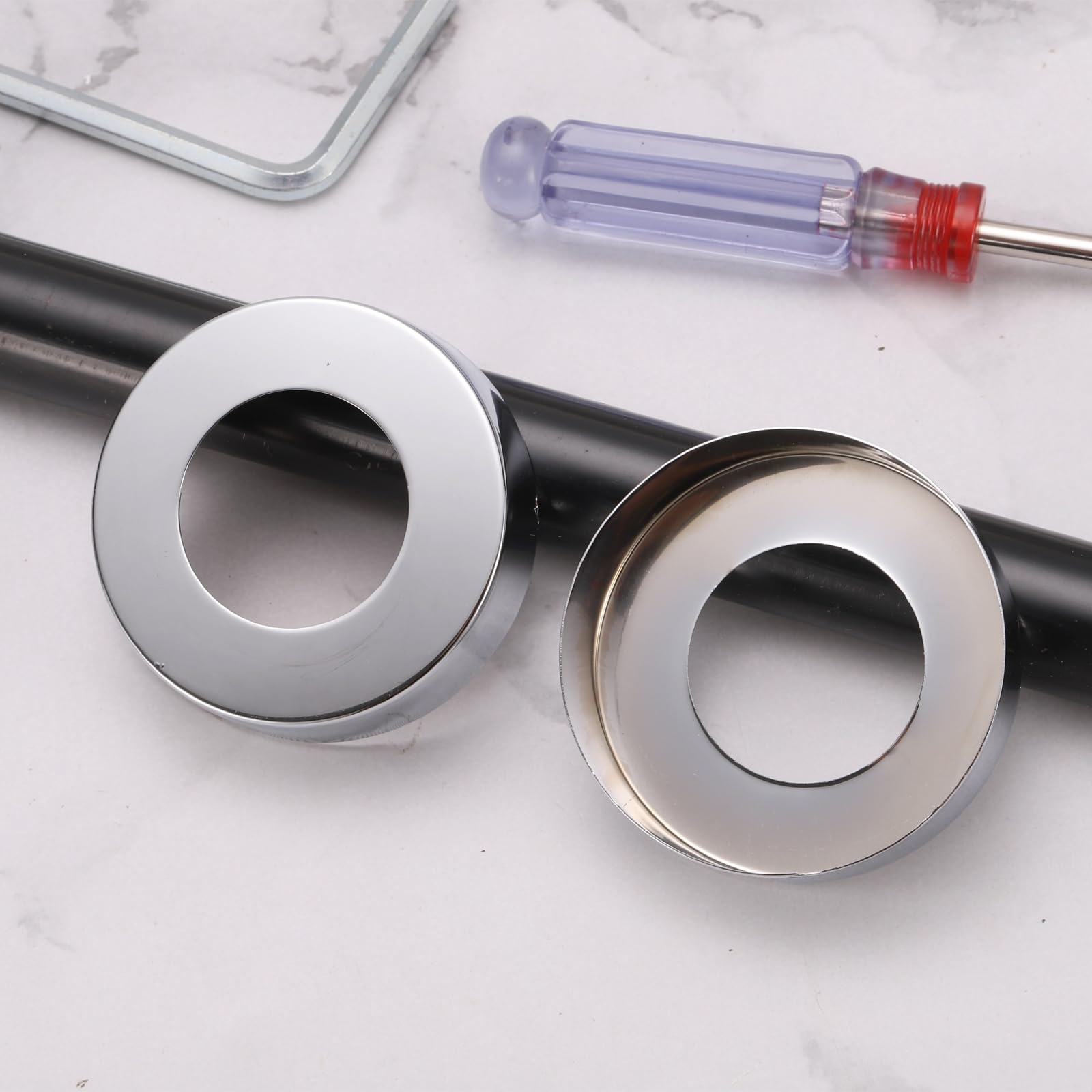 Uxcell 4pcs Shower Arm Flange 70mm/2.8" OD Escutcheon Plate Stainless Steel Round Plumbing Cover Plates For 21mm/0.8" Dia Water Pipe Faucet Decoration Accessories, Black - View #8