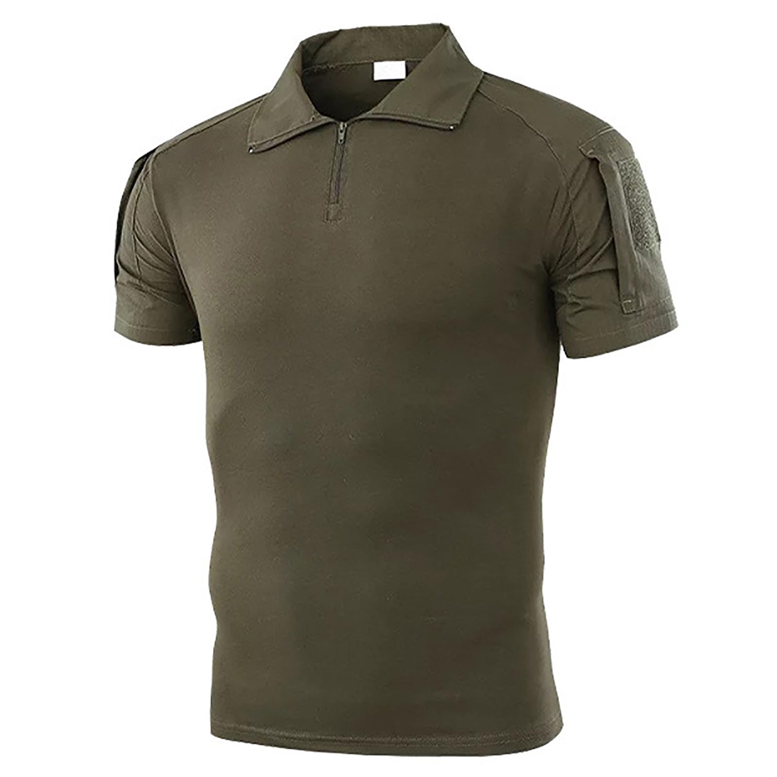 Kinroco Men's Green Tactical Camo Short Sleeve Zipper T-Shirt Army Combat Outdoor Quick Dry Tee Tops(Size:xl,Color:green)