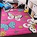 Paco Home Tappeto Bambina per Stanza Bambini con Farfalla E Fiori Rosa Fuchsia Blu Crema, Dimensione:140x200 cm