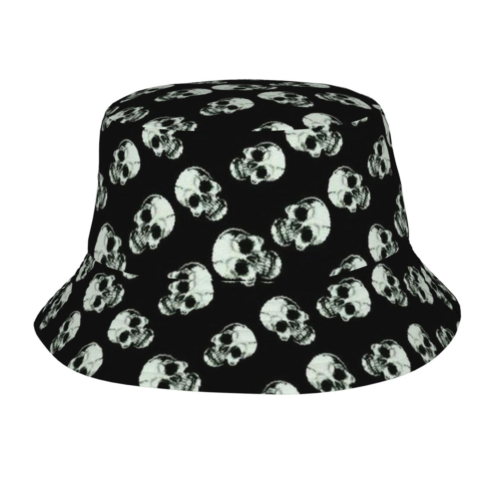 JAYWIS Black Skull Print Bucket Hat Adult,Unisex Bucket Hat Summer Travel Short Brim for Men Women Teens