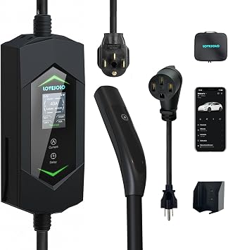 Level 2 Tesla Charger, Fast 40A 110V-240V Portable Mobile NACS Connector for Tesla EV Charger 20FT Cord, ETL Listed Home Wall Charger for Model Y/3/S/X with NEMA 14-50P to 5-15P Adapter, APP Control