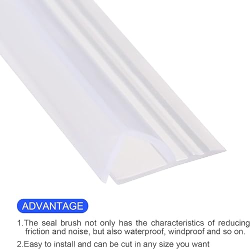 Miniatura 4 de Tira de sellado de puerta de vidrio (39.37 pulgadas), riel de goteo (38 pulgadas) apta para vidrio (516 pulgadas) tipo H sin marco, barrido de