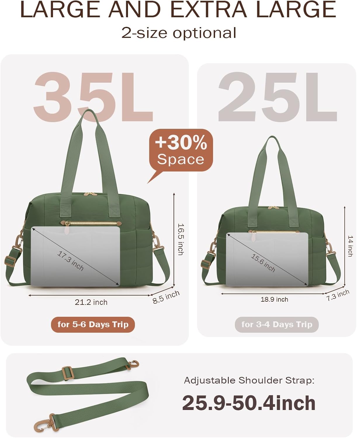 Tuwubi Travel Duffel Bag, Puffer Gym Bag for Women Weekender Overnight Bags, Carry On Luggage Tote Hospital Bag for Women Labor Delivery with Toiletry Pouch(Forest Green, L)
