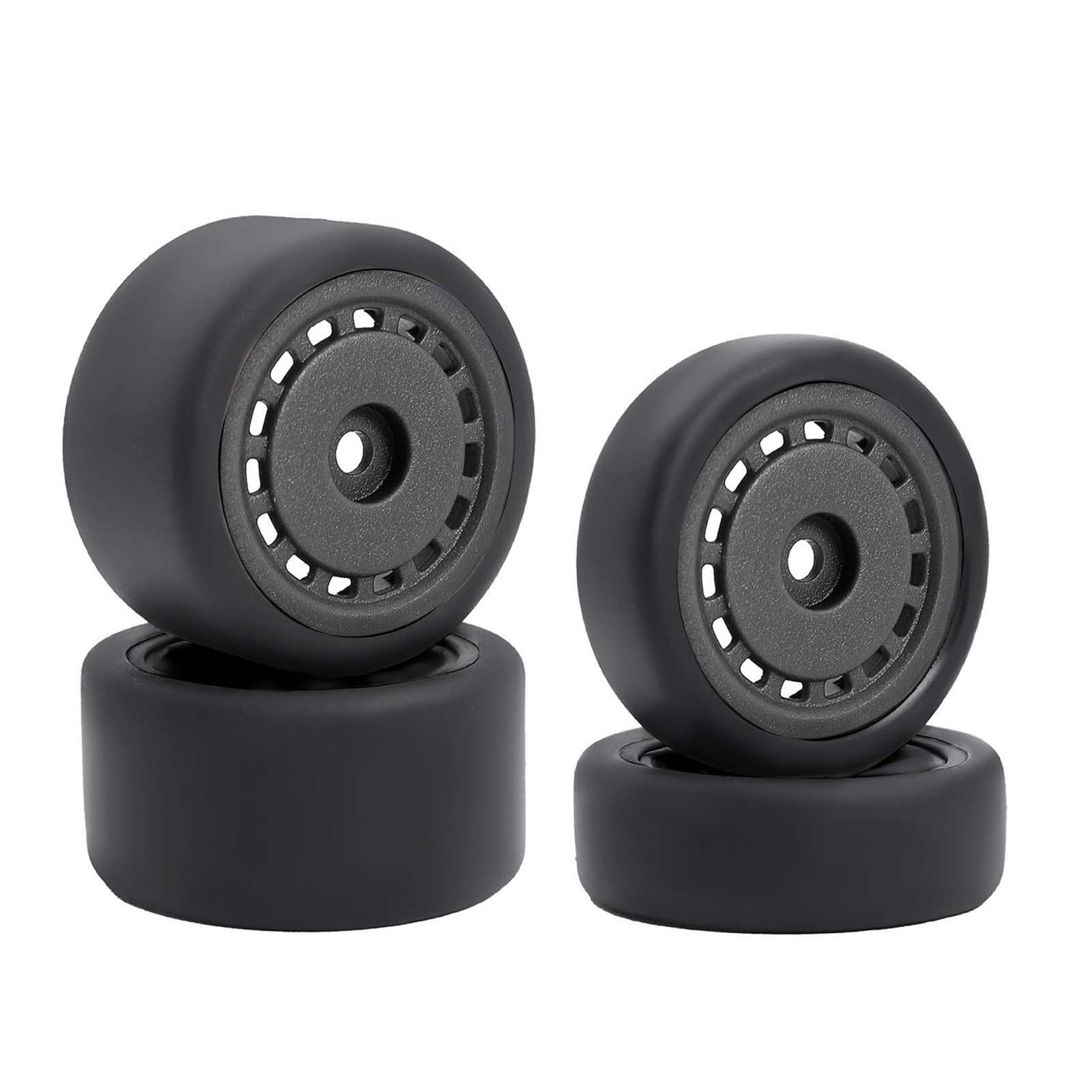LAFEINA 4PCS Pre-Glued Rubber Slick Tires and Wheels Set for 1/24 Losi Micro-B Parts (Black)