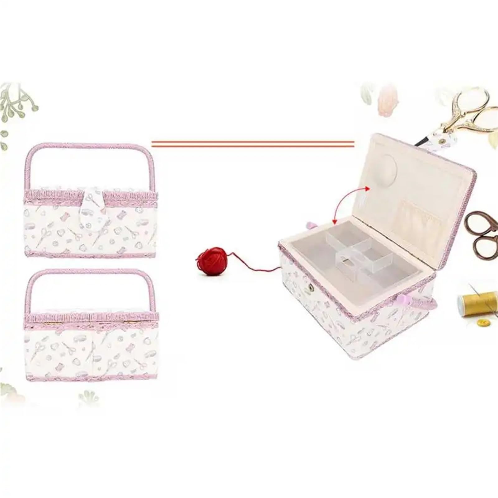 UBOHUZ Vintage Nähkorb Haushalt Stoff Handwerk Faden Nadel Aufbewahrungsbox Organizer Nähen für Hause Reise