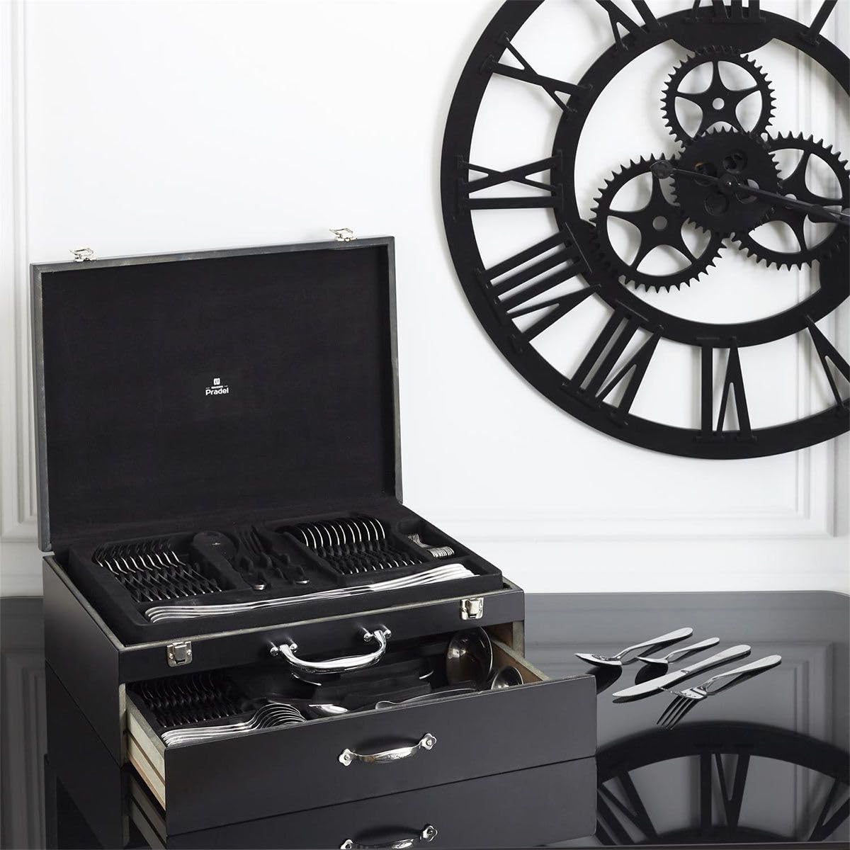 Ménagère 84 Pièces "Coffret Bois" 45cm Noir