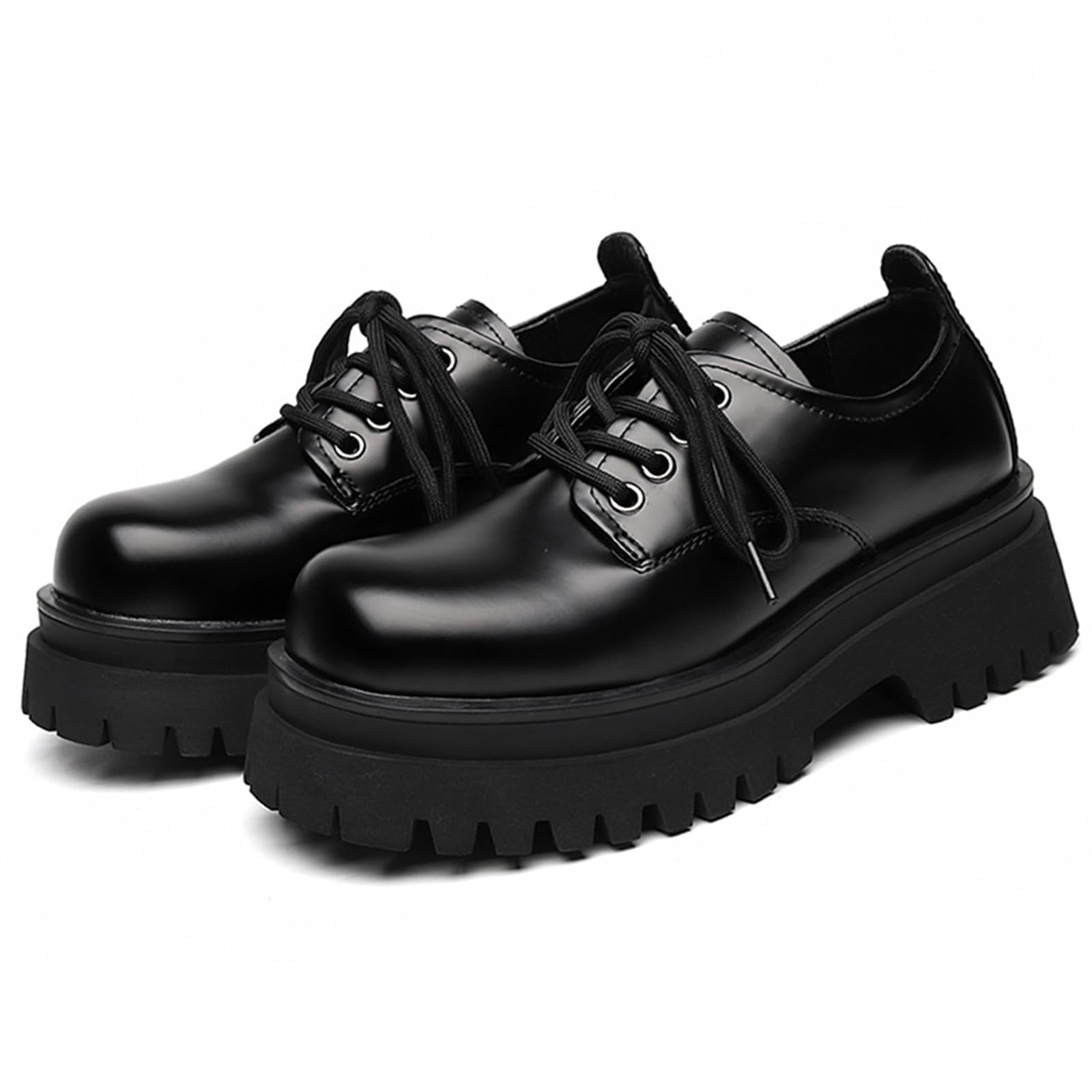 Men's Black Chunky Platform Oxfords Round Toe Soft Bottom Oxford Shoes Casual Business Dress Shoes