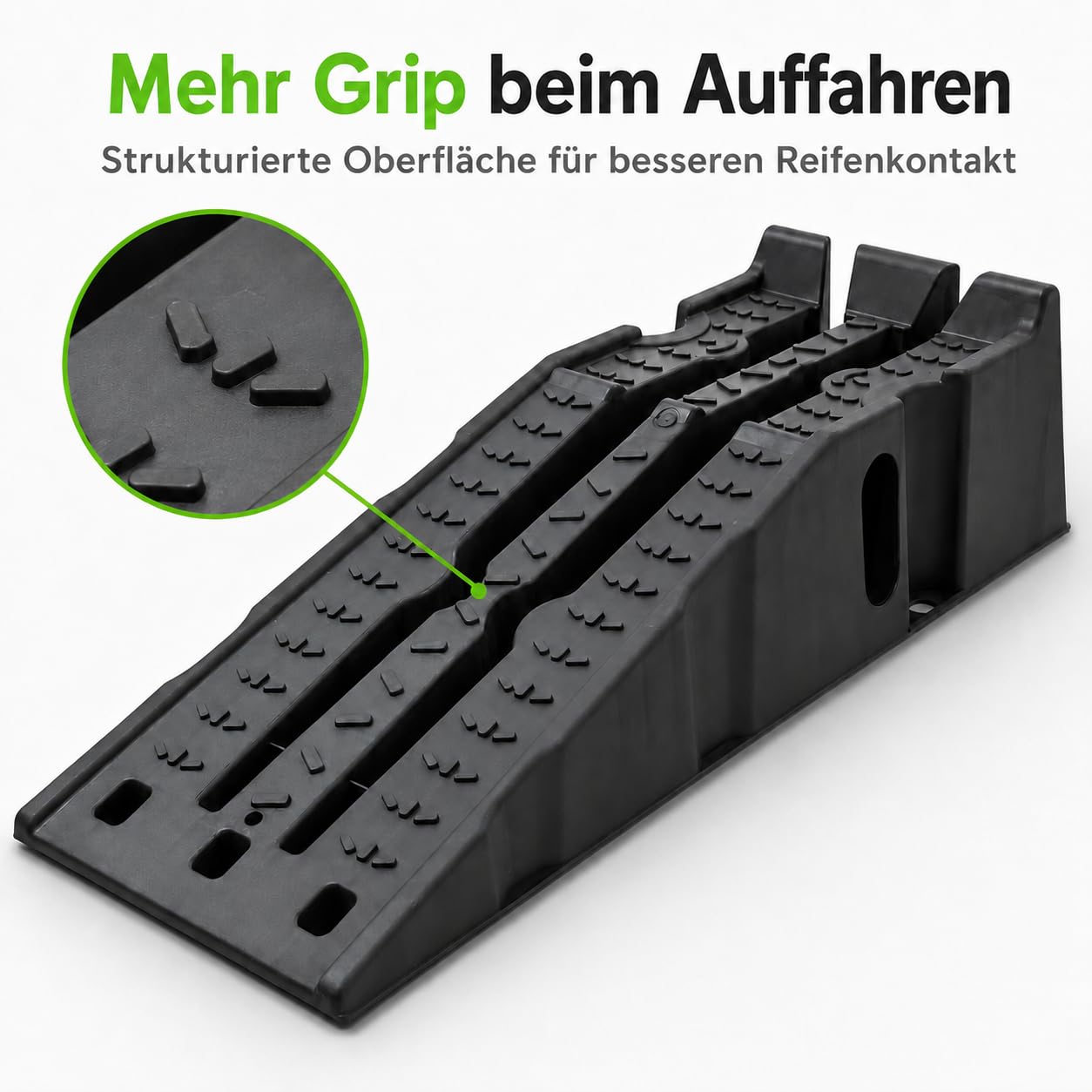 Auffahrrampe 2er Set, Fahrzeugrampe max. 5000 kg | 90,5 x 30,5 x 21,6 cm | mit Radstopper, Gummifüßen, Trageöffnungen & profilierter Auffahrfläche | Autorampe, KFZ Rampe für Werkstatt, Garage