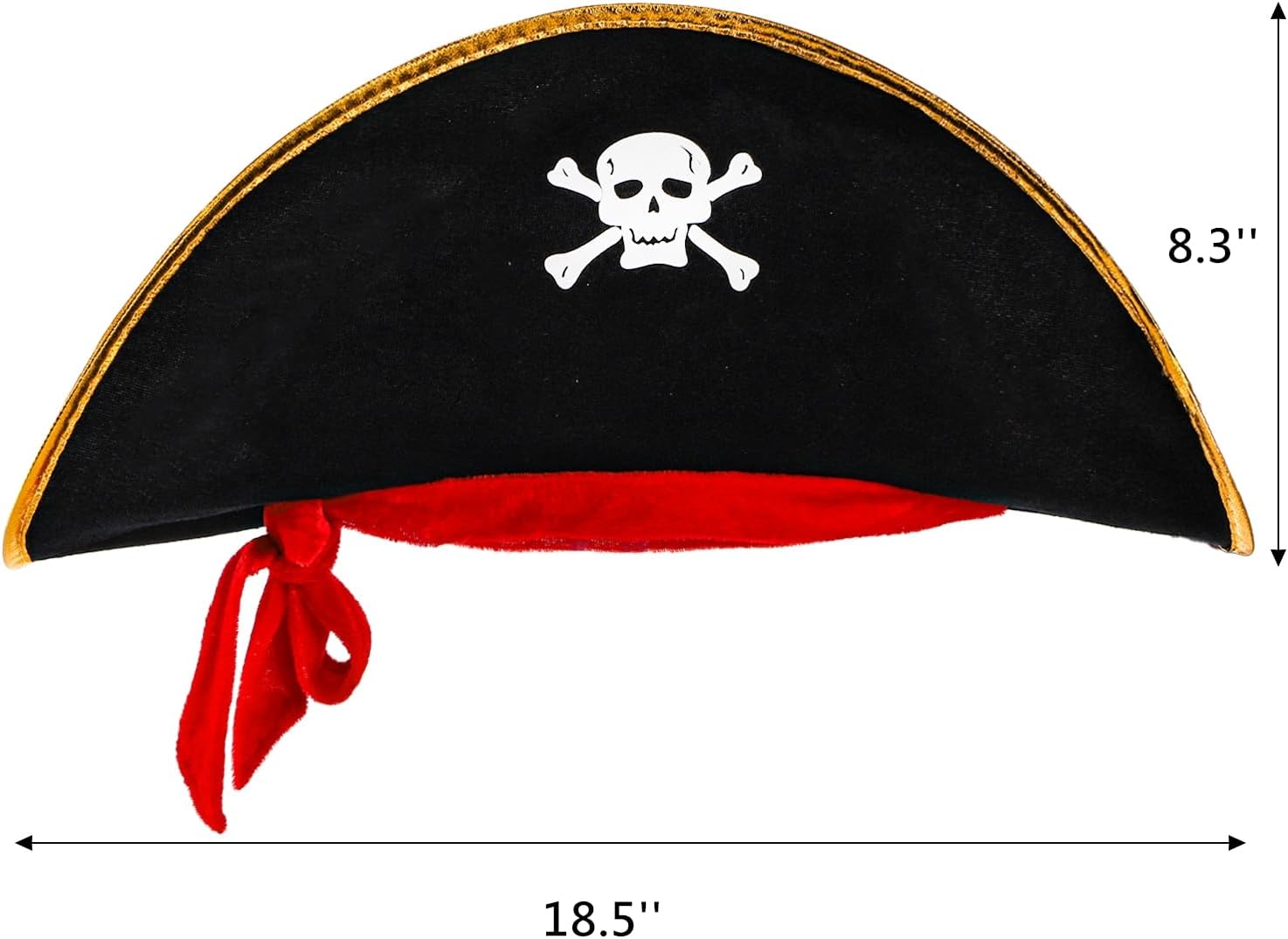 Tebery 6 Pcs Pirate Captain Hat, Skull Print Pirate Costume Party Hats, Classic Pirates Captain Cap, Pirate Theme Party Favors Supplies for Cosplay Party, Halloween