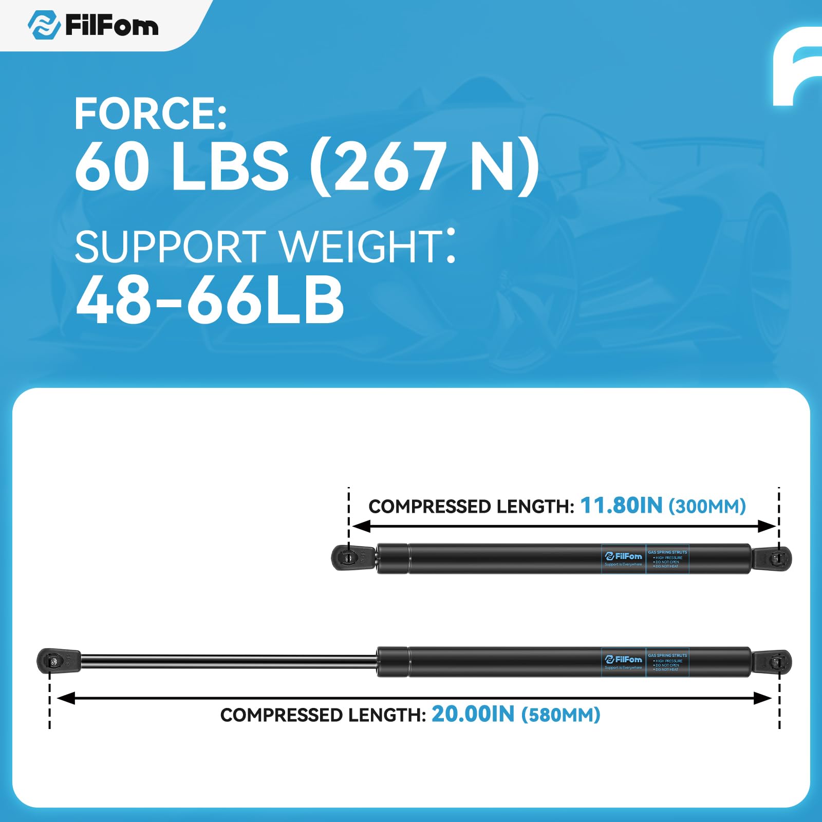 2 Pcs 20 Inch 60lb Gas Struts - Replacement Lift Supports For RV Bed, Truck Canopy, Storage Doors, Tanning Beds - View #9