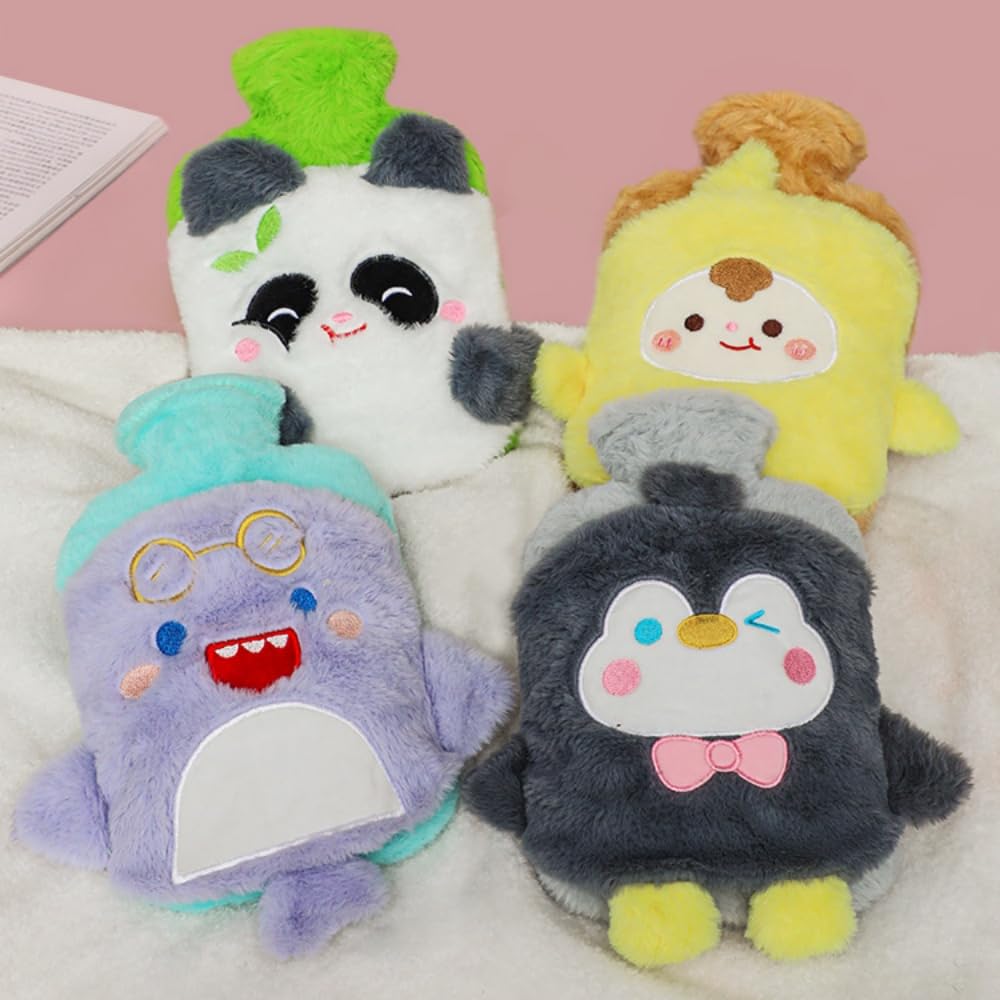 Bolsa Agua Caliente, Bolsa de Agua Caliente con Oso sonrojado de Peluche Lindo y Esponjoso de 1L, Hot Water Bottle Segura, a Prueba de Fugas y Explosiones, Extraíble Para Su Limpieza