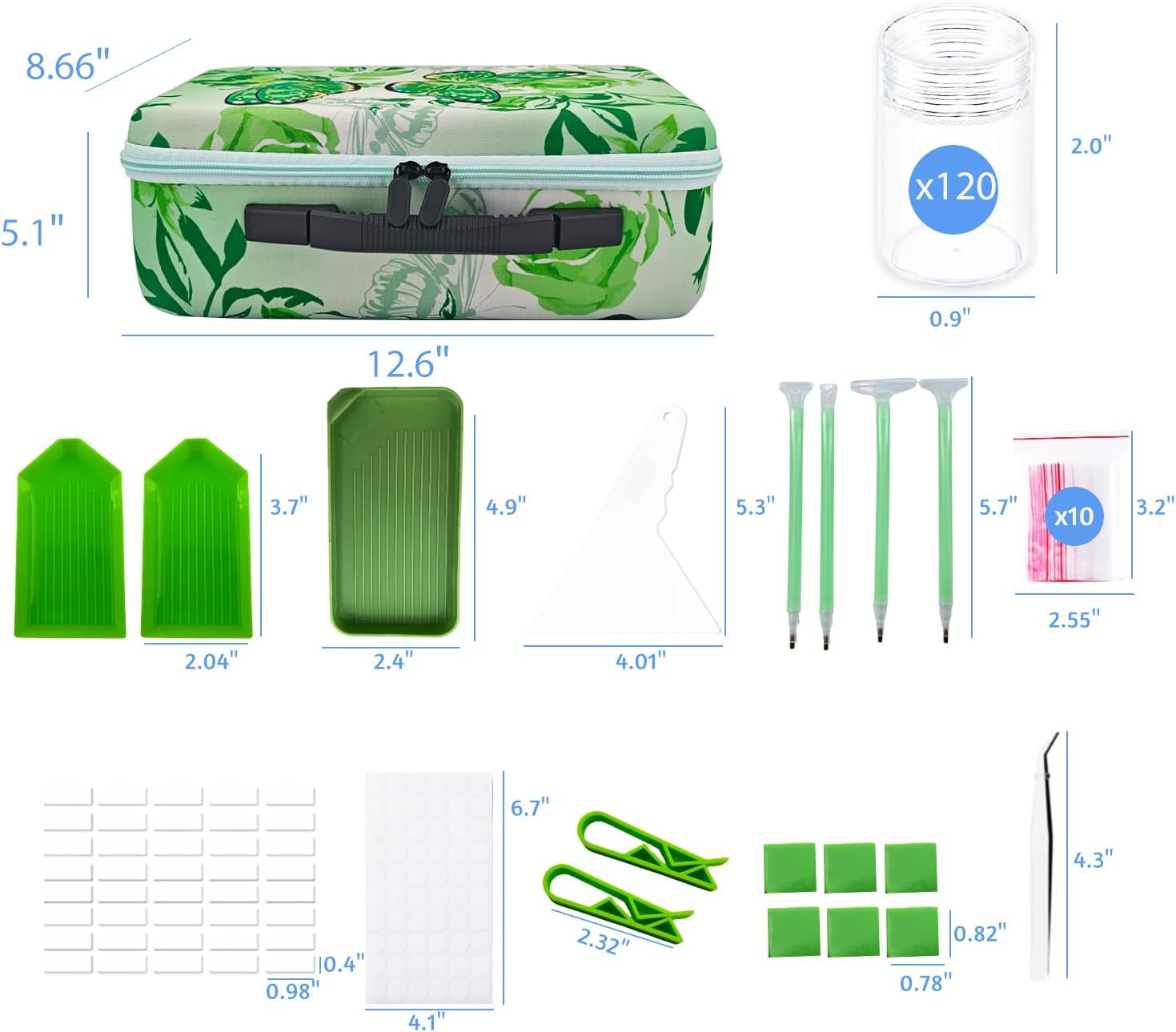 Diamond Painting Storage Containers, 120 Slots Diamond Painting Accessories and Tools for Diamond Art Organizer Case(Green)