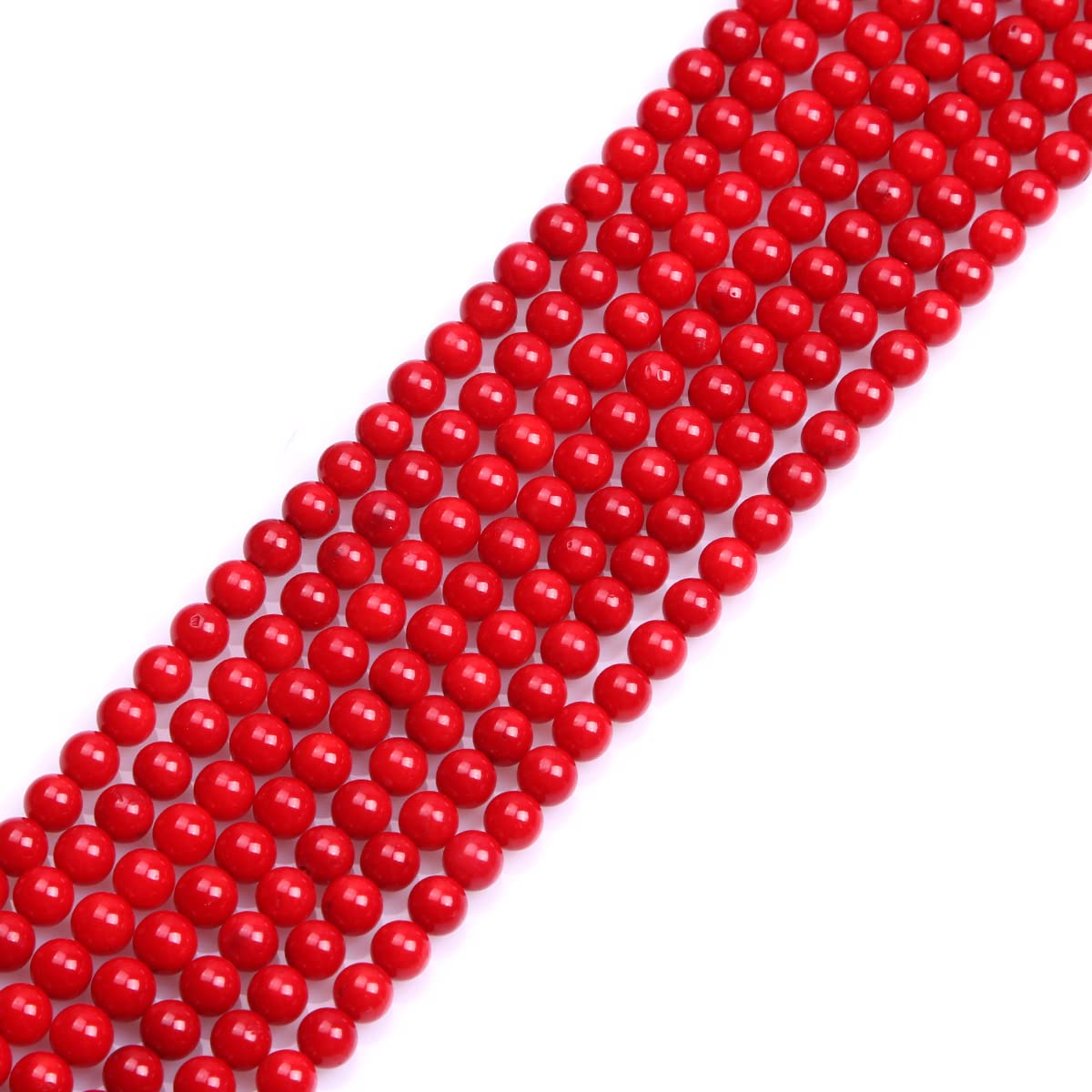 Gem-Inside - Perline rotonde di corallo rosso da 6 mm, per la creazione di gioielli, corallo naturale tinto da 38 cm, 63-66 pezzi per filo