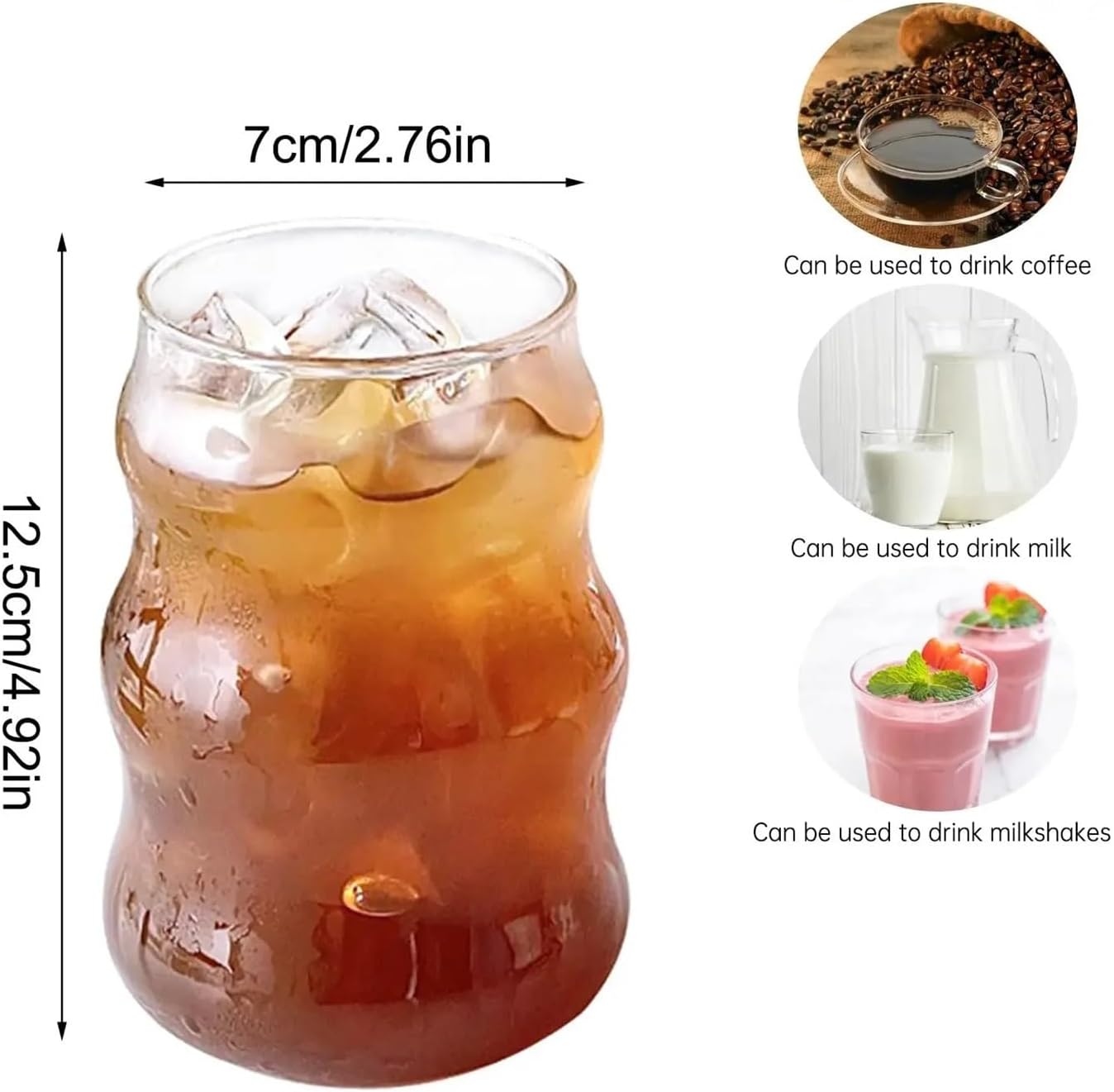 Coffee Mug 4PCS 530ml Glass Cup Heat-Resistant Tumbler Drinkware Transparent Tea Juice Milk Coffee Mug Home Water Glasses Stripe Beer Mug(B Straw)