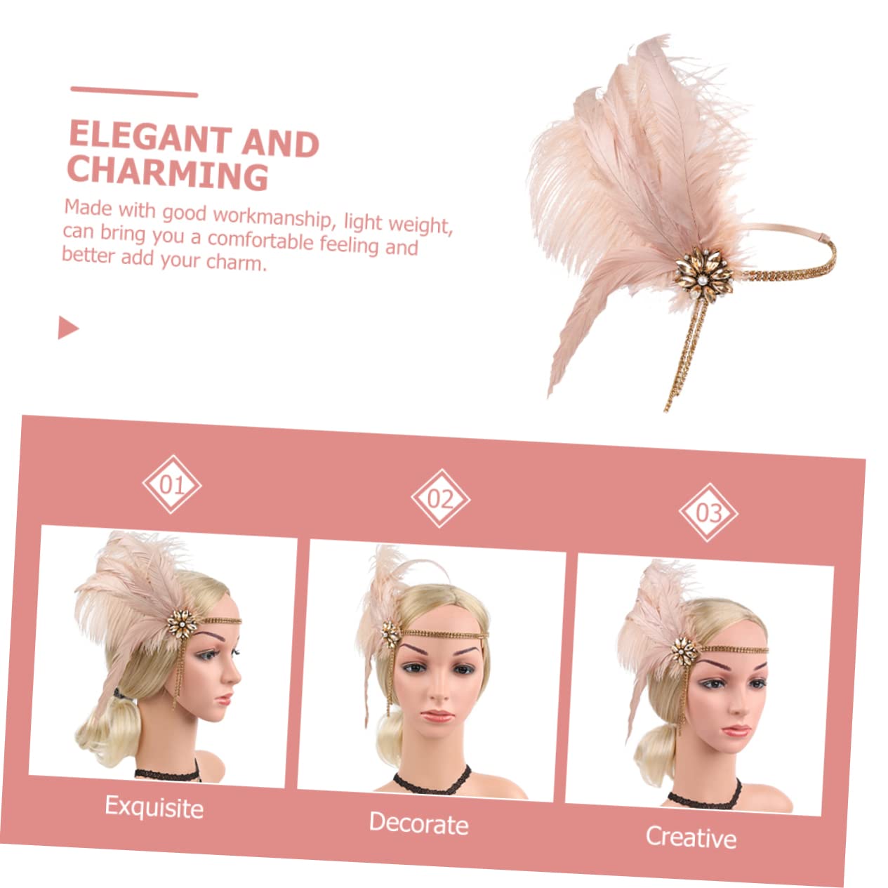 SHERCHPRY 3pezzi Fascinator Piume Per Donne Accessorio Da Sposa Elegante Per Feste e Balli Headpiece Vintage Anni Per Matrimoni e Cerimonie