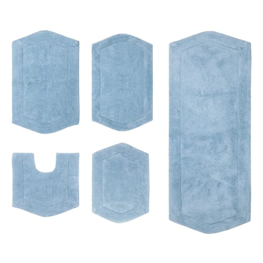 Luxurious 100 Absorbent Cotton Bath Rugs for Bathroom Set of 5 Pretty Durable Design Rectangle Shape Extra Thick