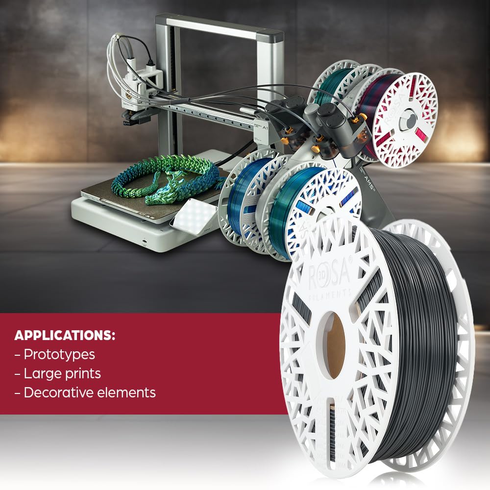 ROSA3D PETG HS Filamento 1,75 mm para impresora 3D, PETG negro, filamento de recarga de 1 kg