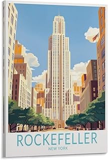 New York Rockefeller Travel Print Canvas Wall Art Vintage Travel Poster Picture Room Decor 16x24inch(40x60cm)