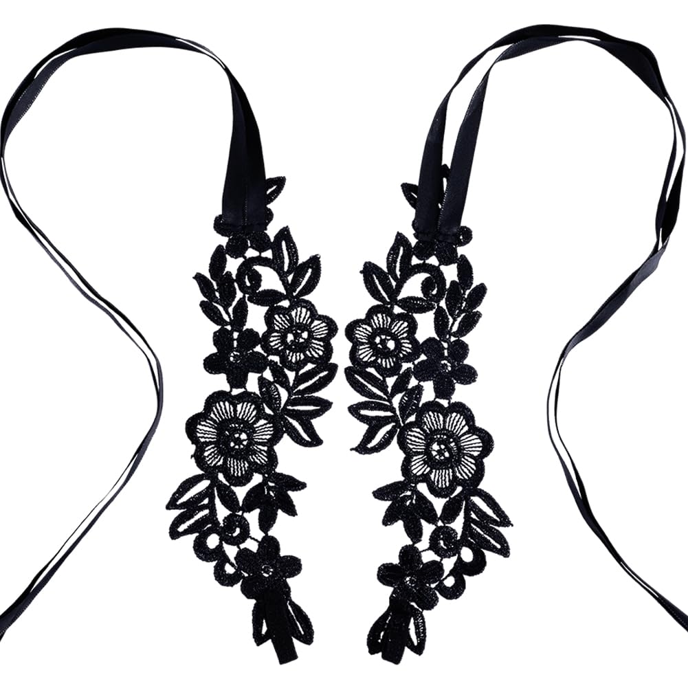 CRASPIRECRASPIRE 2 Pairs Sexy Lace Embroidery Anklet with Toe Ring Floral Barefoot Sandals Foot Jewelry Black for Wedding Prom Party Bridal Beach Jewellery Women Girl