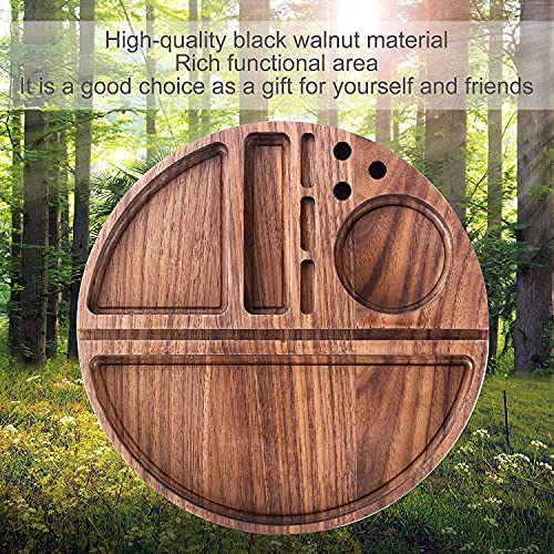 Cigarette Rolling Trays Black Walnut Wood Herb Accessories - 3 Tobacco Slots - Grinder Hole - Tobacco Plain Plate #TOP5