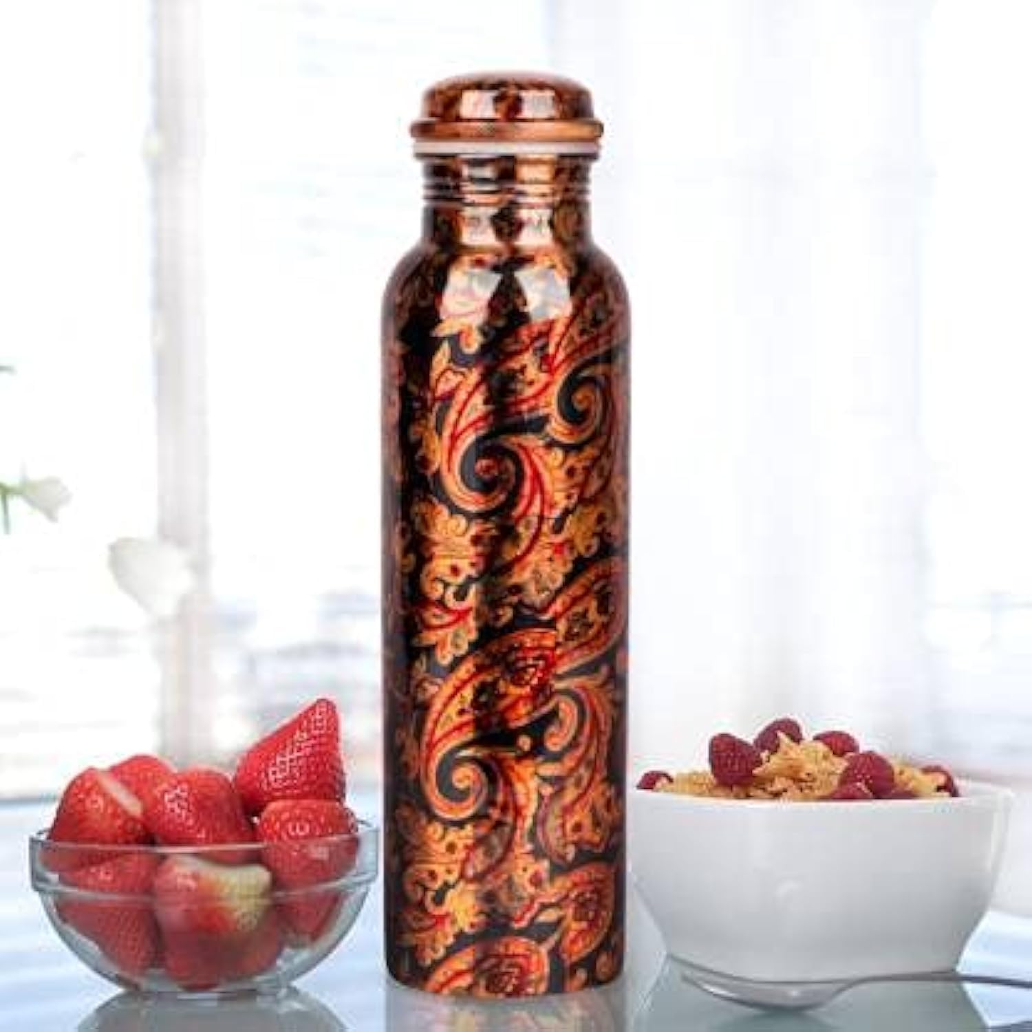 R Ayurveda Copper Copper Water Bottle printed, 1 Liter