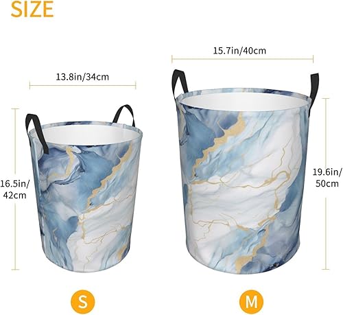 Miniatura 5 de Cesta circular con estampado de mármol blanco y azul, impermeable, cesta organizadora de lavandería, con asas para ropa, juguetes, tamaño mediano