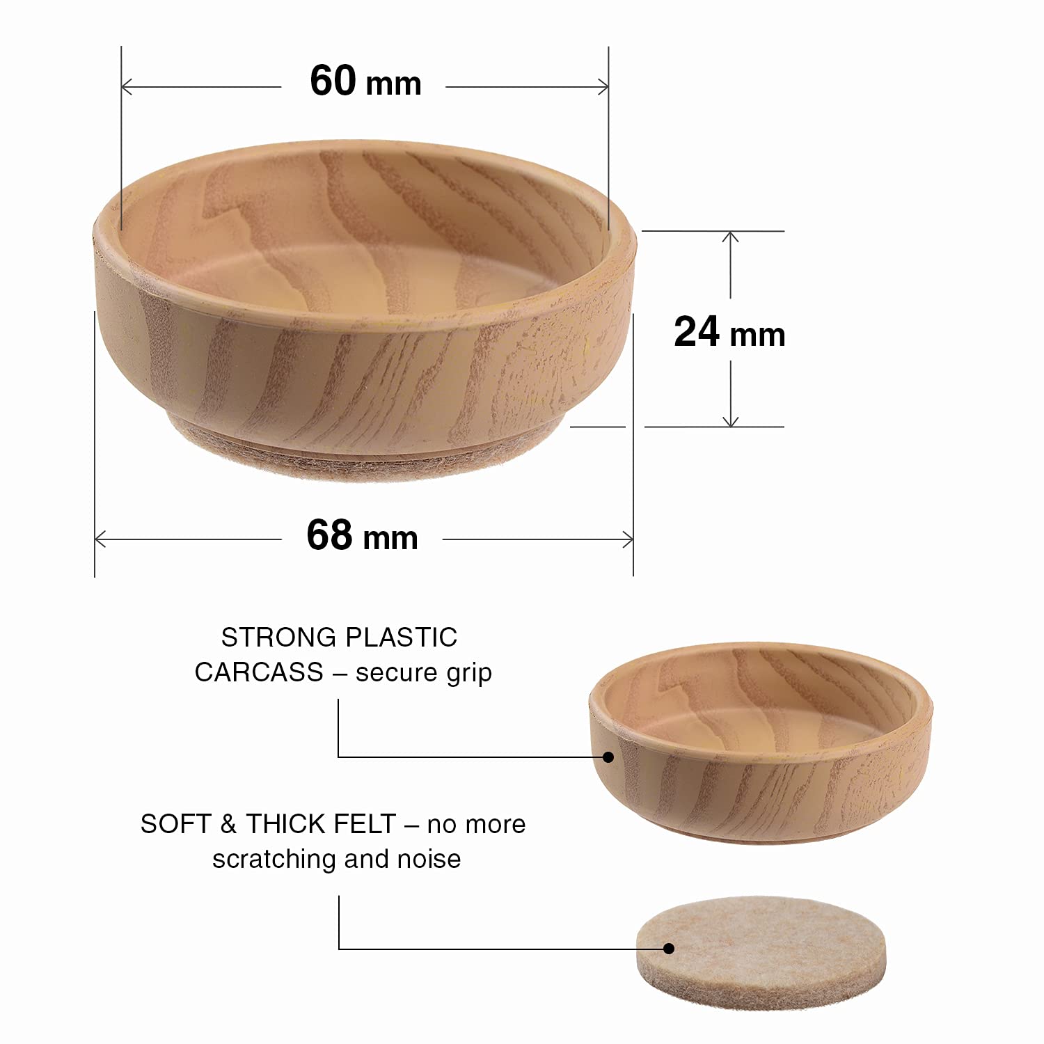Felt Floor Cups X-Protector, Furniture Felt Castors Cup 8 PCS diameter 60mm - Image 2