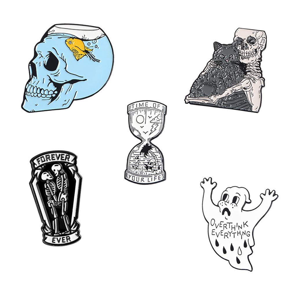 Wentur Halloween Enamel Lapel Pin Set - Spooky Skeleton Lapel Pin - Horror Goth Enamel Pin for Halloween - Funny Enamel Pin Set for Backpacks Clothes Hat Decoration
