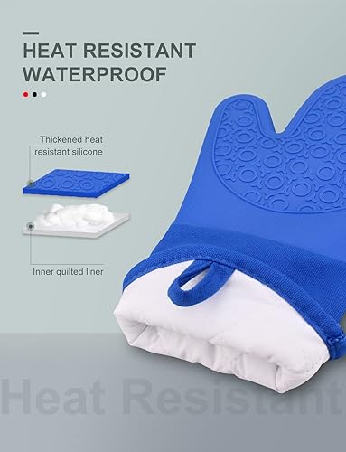 Vista 86 de sungwoo Guantes de horno de silicona, resistentes al calor, con forro acolchado, agarre texturizado antideslizante, perfectos para barbacoa, Negro