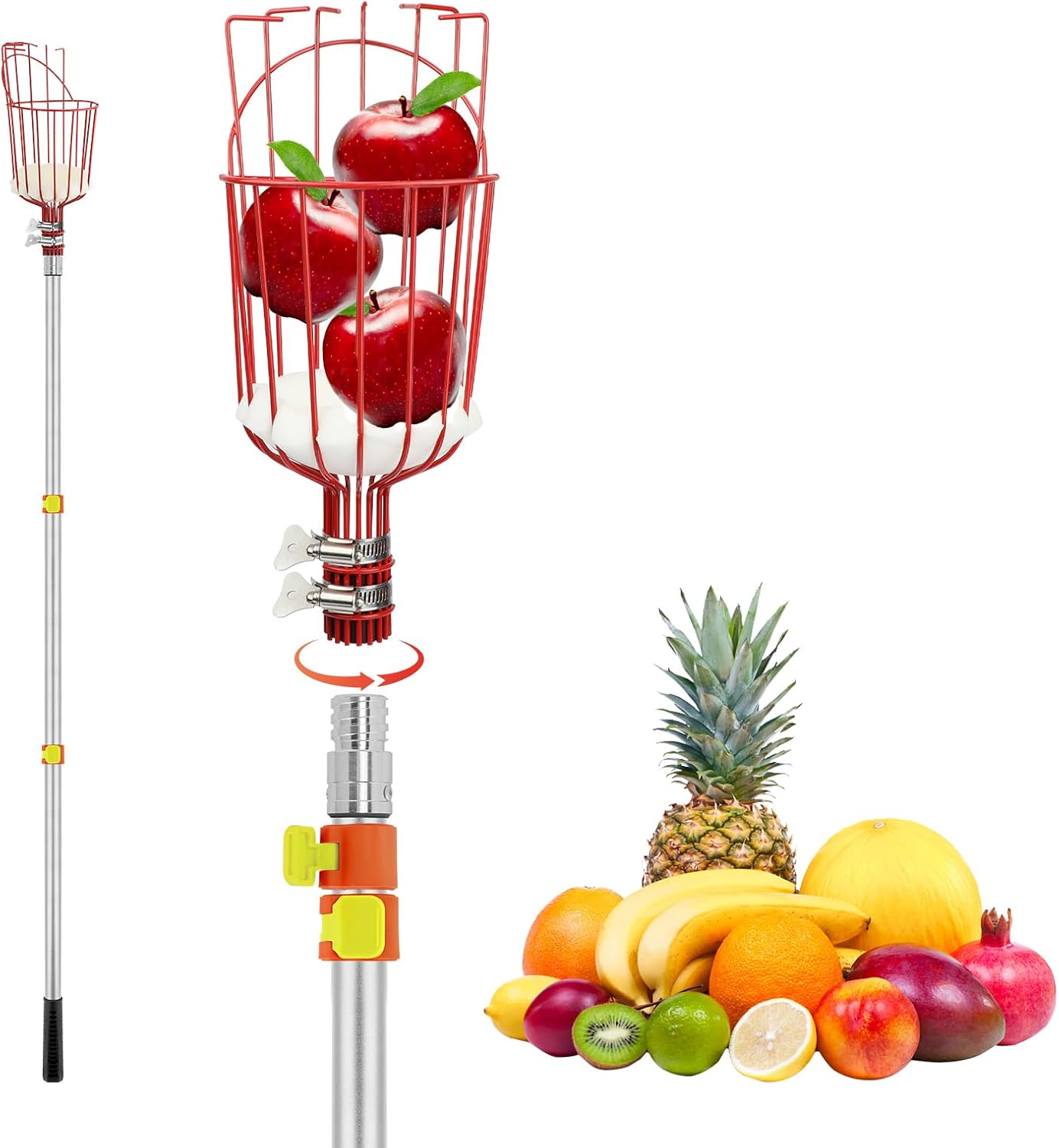 SANLIKE Fruit Picker Pole with Basket 8FT Adjustable Higher Lightweight Fruit Grabber Tool with Extension Pole for Apple Avocado Lemon Peach Pear Mango and Other Fruit Tree Harvester