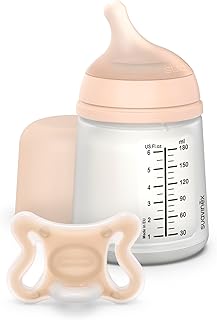 Suavinex, Biberón Anticólico + Chupete Zero Zero. Biberón de 180 ml con Tetina de Flujo Adaptable (A) y Chupete Recién Nacidos Talla -2/2 Meses. Apto Prematuros, Respeta la Lactancia Materna, Fair