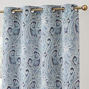 HLC.ME Paris Paisley Decorative Pattern Print Damask Pattern Thermal Insulated Semi-Blackout Energy Savings Room Darkening Grommet Window Curtain Panels for Bedroom – Set of 2 (50 W x 84 L Long, Blue)
