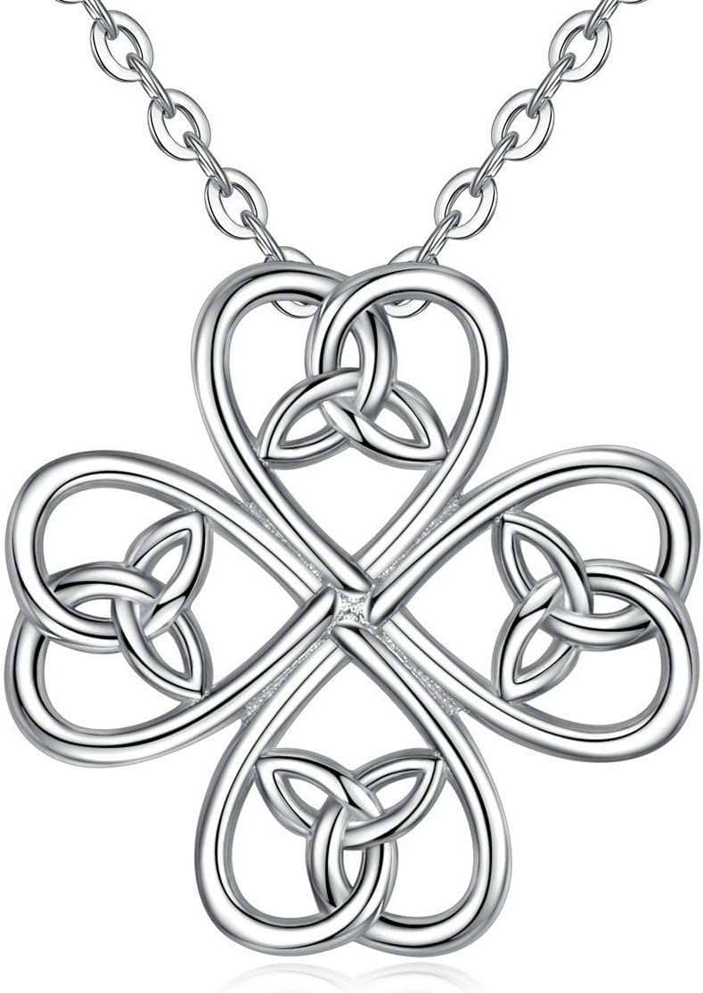 INFUSEU 2 Pack Sterling Silver Necklaces for Women Girls - Abalone Moon Star & Celtic Four Leaf Clover Pendant, 18" Chain