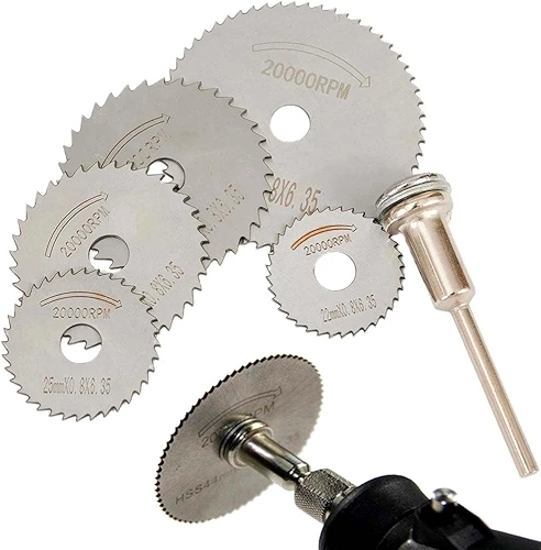 Kit Disco Jogo de Lâmina de Serra Circular de Aço HSS e Haste para Retífica, Dremel, Furadeira E Parafusadeira 6 Peças - Para Madeira, PVC, Plastico e Aluminio e Metais.