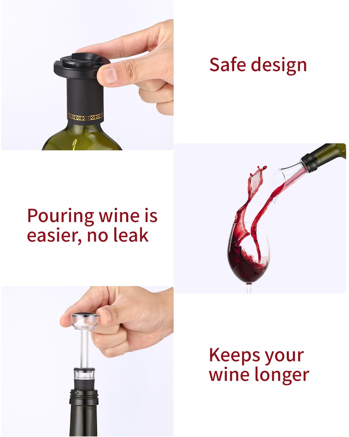 Sacacorchos eléctrico, abridor de vino electrico, set abrebotellas de vino que contiene cortador de papel de aluminio, vertedor de vino y tapón de vino al vacío, funciona con pilas