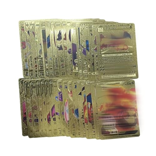 55 PCS Gold Cards Packs Vmax DX GX Rare Golden Cards Deck Box Gold Foil Card for Birthday Party Favors Gifts (No Duplicates) Golden