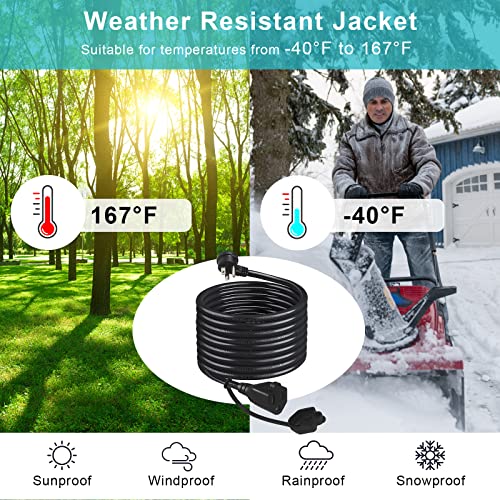 [2Pack] Outdoor Weatherproof Power Extension Cord 10Ft - Black Low Profile Flat Plug Extension Cord, Sjtw 16 Gauge Heavy Duty Weather Resistant Outside Garden Grounded Extension Lead #TOP4