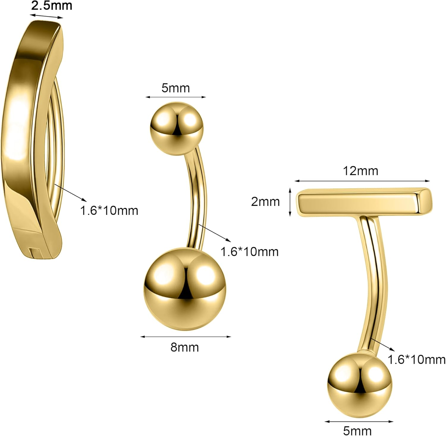 Belly Button Rings: Hypoallergenic Surgical Steel and Gold Clicker Rings - Image 2
