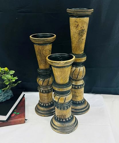 Juego de 3 portavelas redondo de madera rústica, decorativo, juego de 3, 18, 15, 12 pulgadas, portavelas de madera estilo granja, decoración vintage