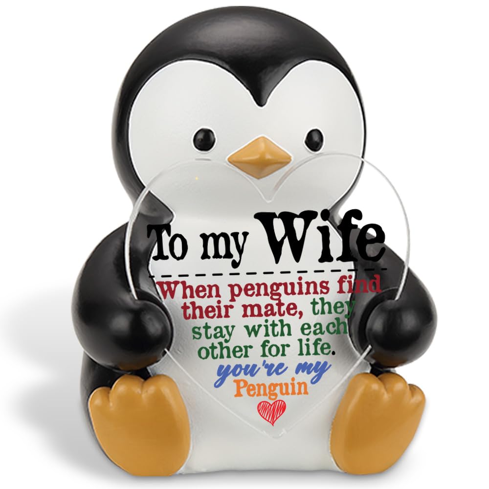 Couple de pingouins décoratif avec plaque en acrylique cœur Saint-Valentin