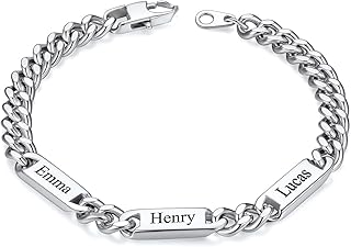 Custom4U Herren Armbänder mit Gravur, Breite 5/7/9mm Personalisiert Männer Armband mit 1-6 Namen Graviert Silber/Gold/Schwarz Edelstahl Armband Schmuck Geschenke für Papa Ehemann Junge Länge 17-23cm