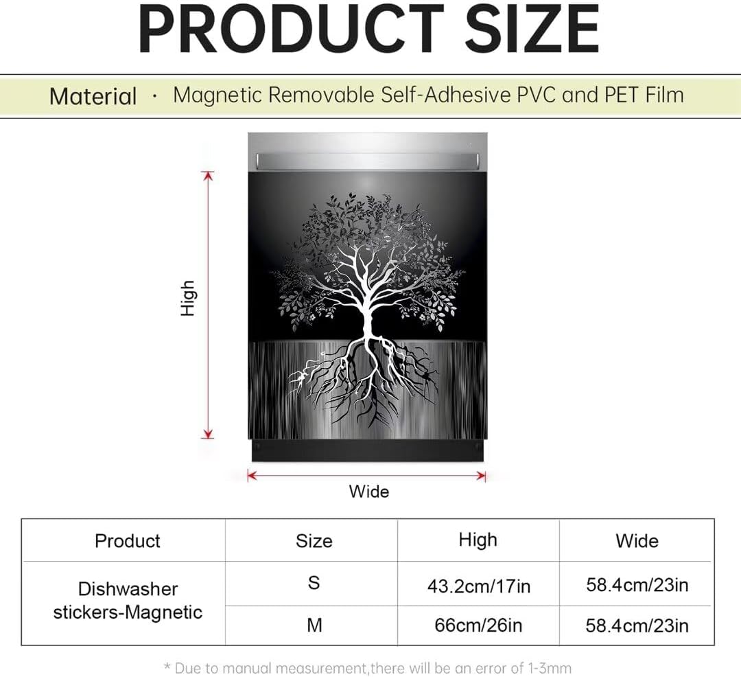 Generic Tree of Life Art Design Pattern Magnet Kitchen Dishwasher Cover, Metallic Texture Magnetic Stainless Steel Decor, Vinyl Panel Decal Refrigerator Decal 23x26 Inch Magnetic