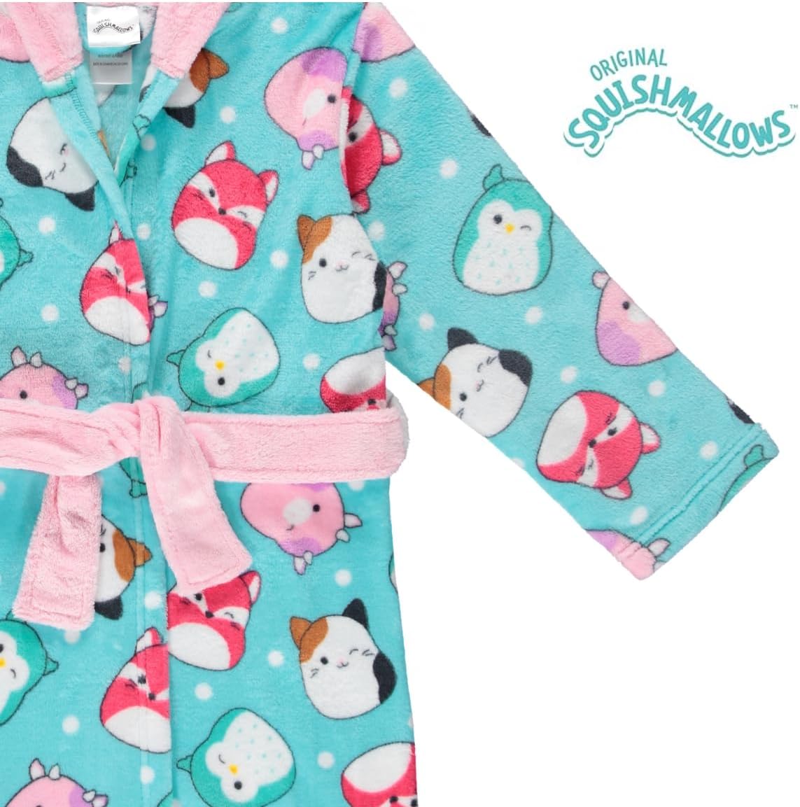 Squishmallows Girls Fleece Kids Hooded Robe - Super Soft Plush Kids Spa Bathrobe with Pockets, Sizes 6-12 - Official Product - Image 5