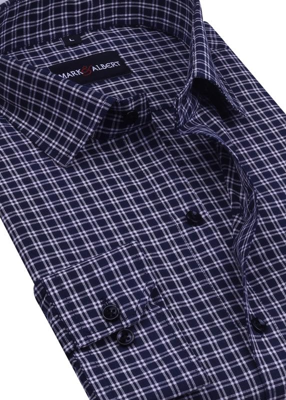 Image of MARK & ALBERT Men's Checkered Full Sleeves Cotton Formal Shirt Blue | Stylish Shirt for Men