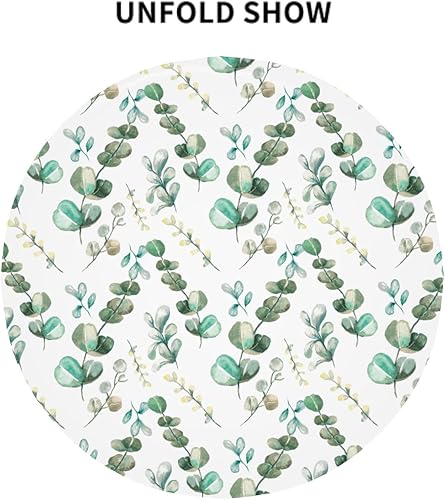 Miniatura 8 de Mantel redondo de hojas de eucalipto primaverales de 60 pulgadas, acuarela, hojas verdes salvia, lavable, resistente a las manchas, mantel de