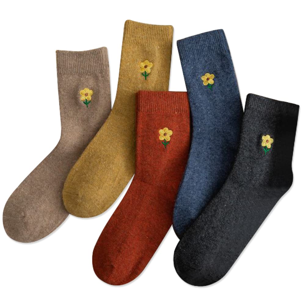 IIGCute Warm Wool Socks for Women Super Cozy Thick Crew Winter Socks Gifts, 5 Pairs