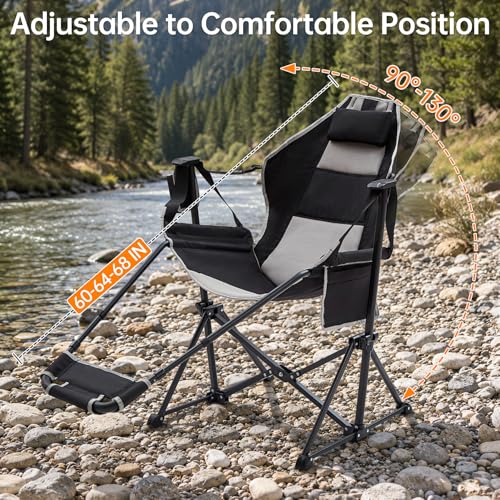 Silla mecedora plegable para camping Aohanoi con reposapiés para adultos hasta 400 libras, portátil con portavasos y almohada, resistente para playa, RV y senderismo miniatura 4