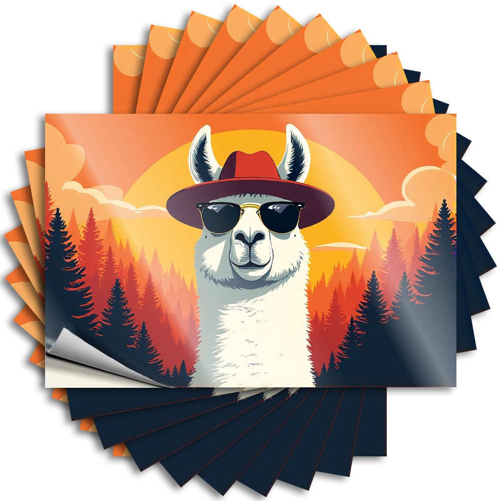 Tattoos Bedroom Stuff Peel and Stick - A Llama Wearing Sunglasses and A Hat Stands in Front of A Colorful Sunset Cover Punk Waterproof Vinyl for Comfort(6X9CM)