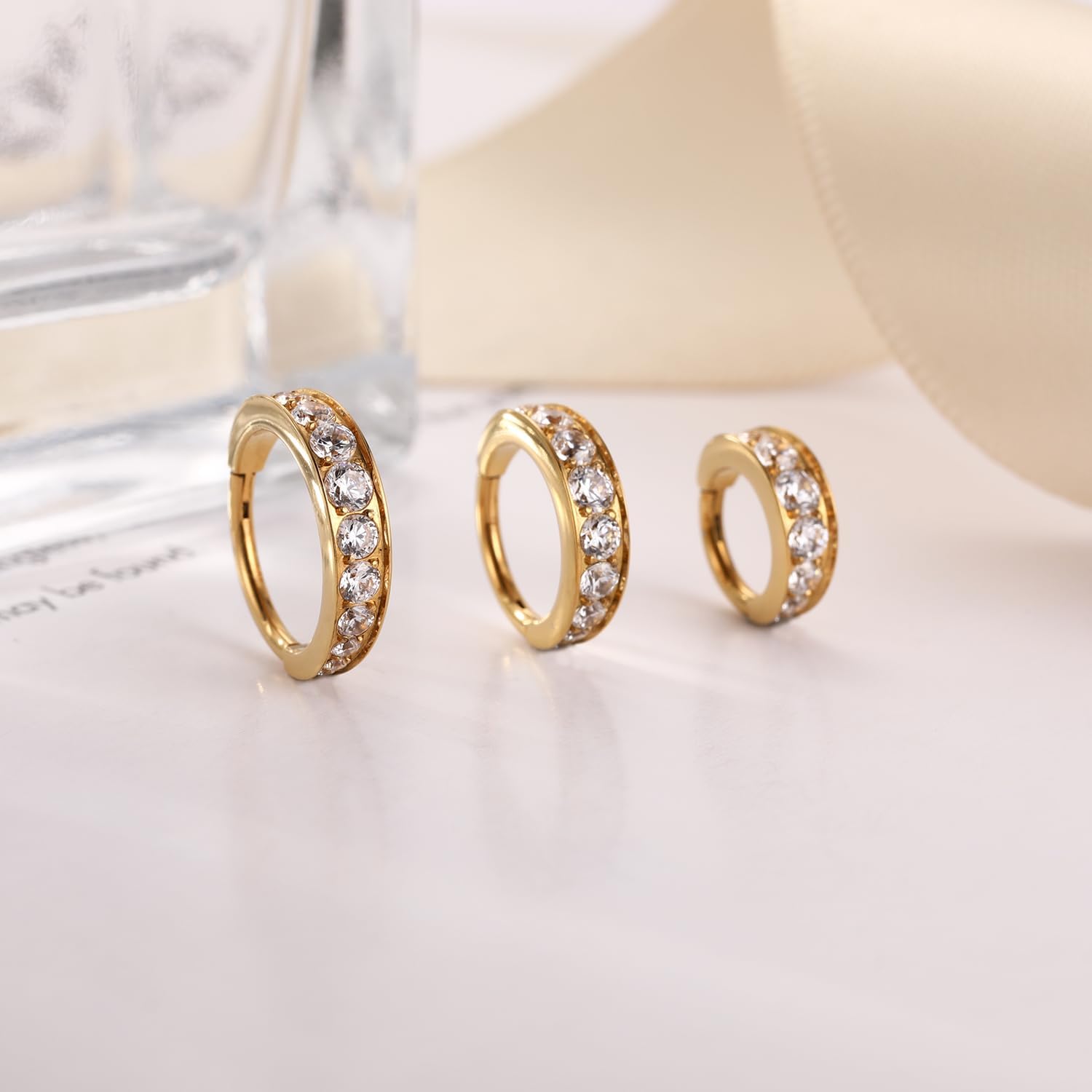 FUNLMO 316L Surgical Steel Cube Zircon Nose Ring Hoop Cartilage Helix Conch Rook Daith Piercing Jewelry Septum Ring for Sensitive Skin - Image 3